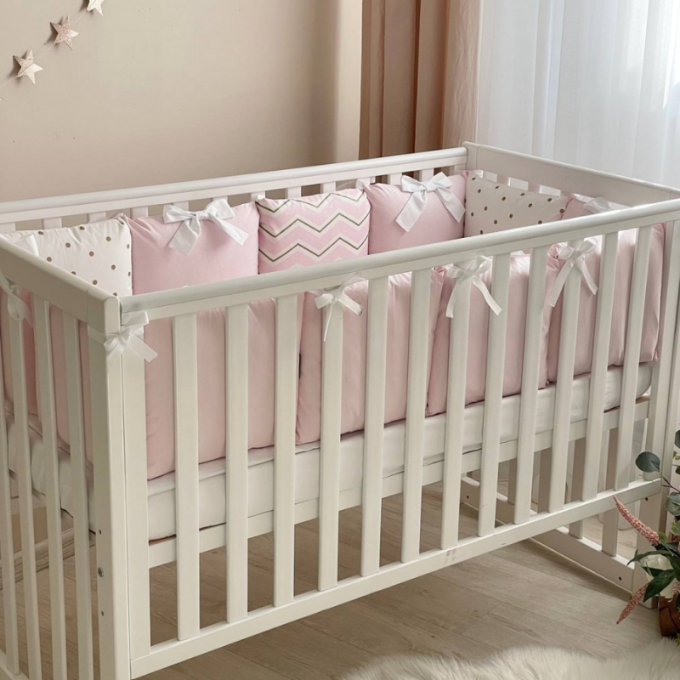 Set lenjerie patut bebe 7 piese Dots roz (5)